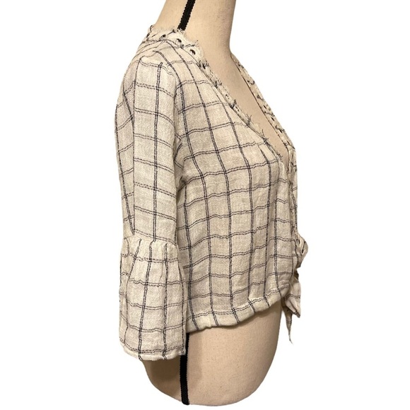 Tularosa Estelle Check Print Crossover Wrap Style Crop Top in Natural - Picture 6 of 13